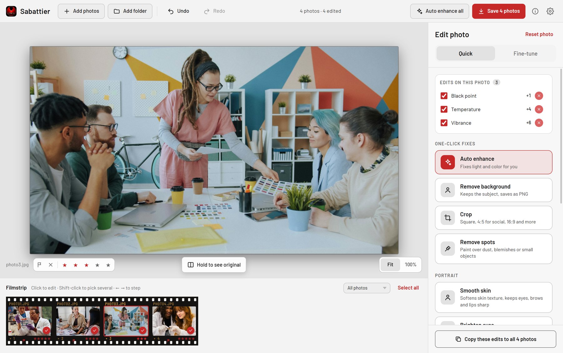 The Quick tab, with the edit list at the top and the one-click fixes below.