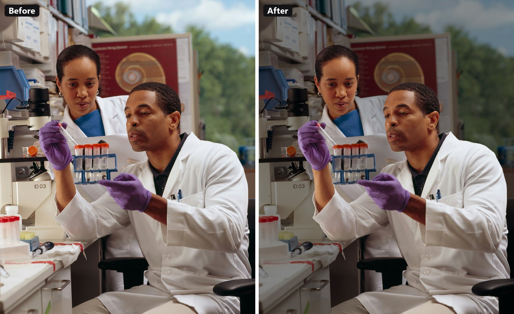 The same photo before and after darkening the background mask.